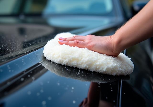 Application d'une cire premium sur une carrosserie